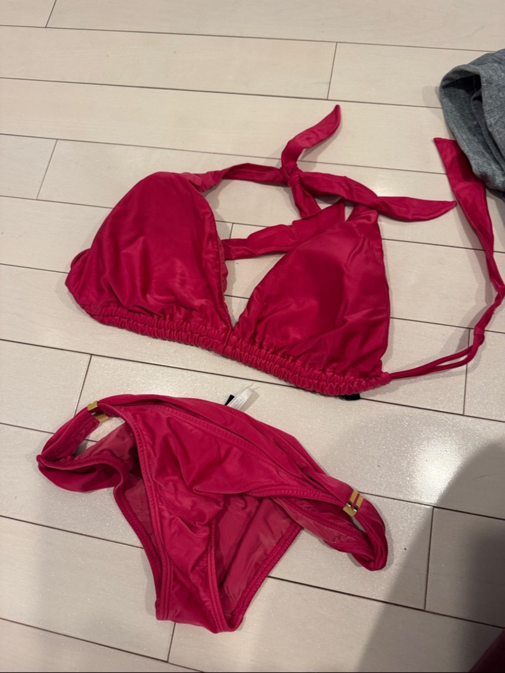 Vix Hot Pink Triangle Bikini with Gold Accents